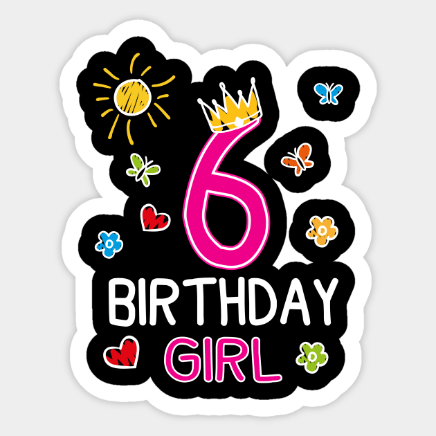 Kids 6th Birthday Girl Crown Princess Sticker by printedartings